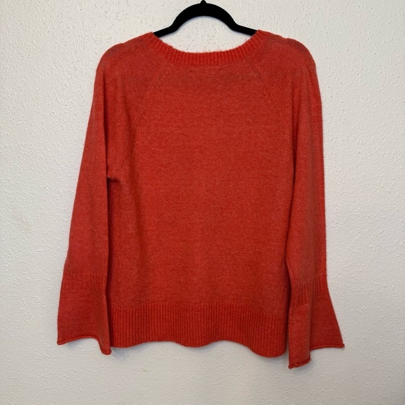 NWT LOFT Crew Neck Bell Sleeve Orange Red Sweater Sz. MEDIUM - Picture 2 of 3